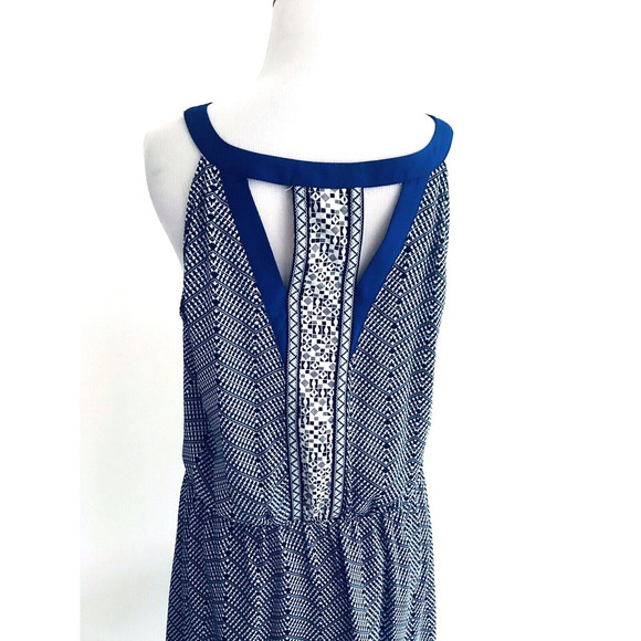 Lucky Brand | Women's Blue Sleeveless A-Line Maxi Chevron Dress Size XL - Picture 9 of 15